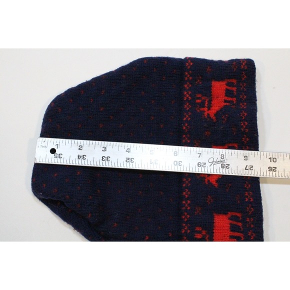Vintage Stowe Woolens Moose Pattern Blue / Red Knit Ski Hat Made in USA - Picture 8 of 9